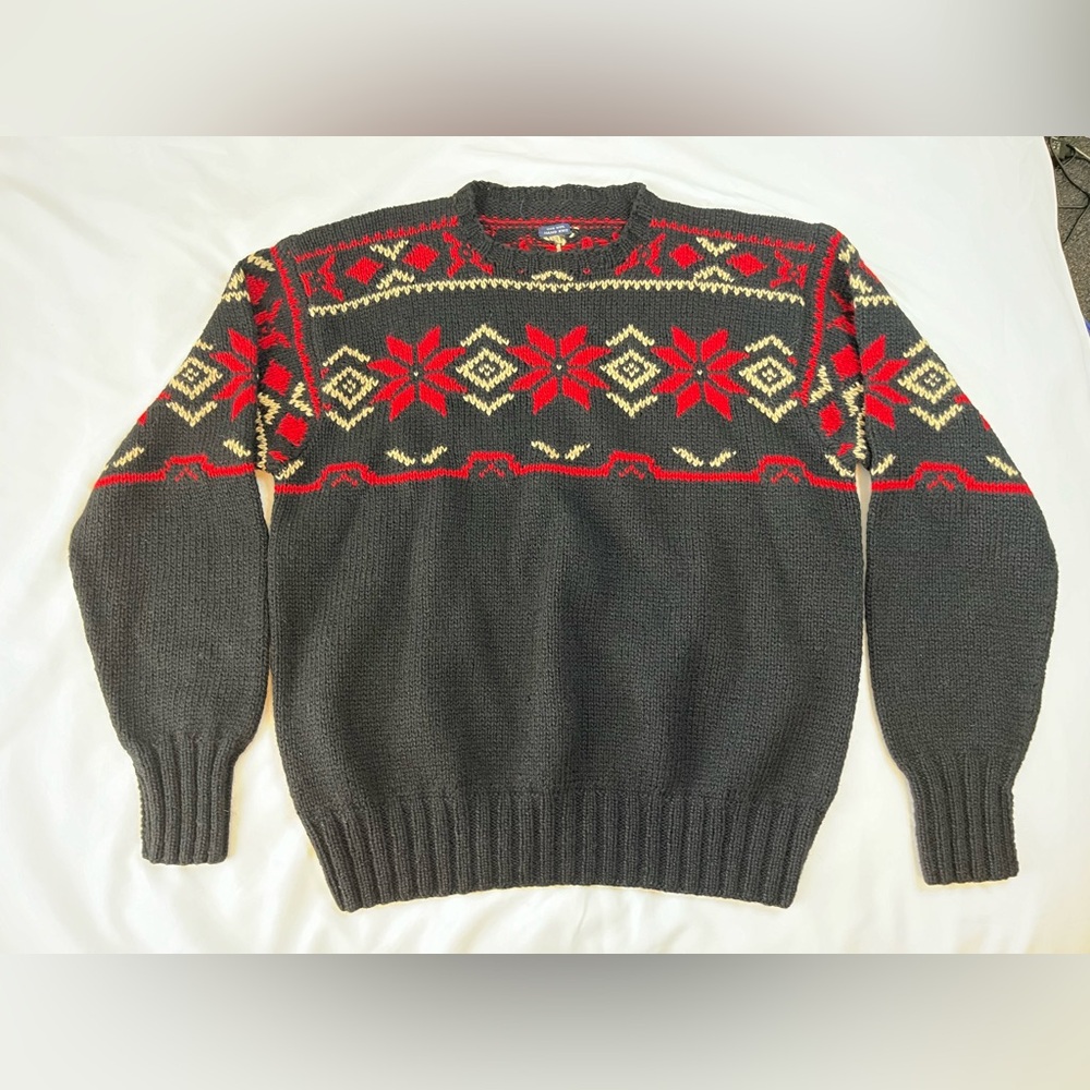 Vtg Polo Ralph Lauren Hand Knit Wool Sweater Snow Flake Christmas Size L